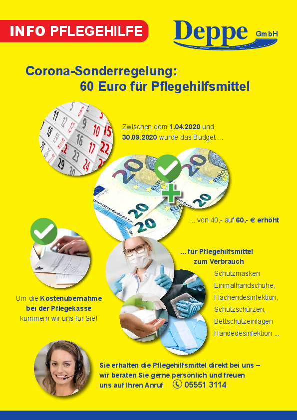 Corona-Sonderregelung: 60 Euro für Pflegehilfsmittel